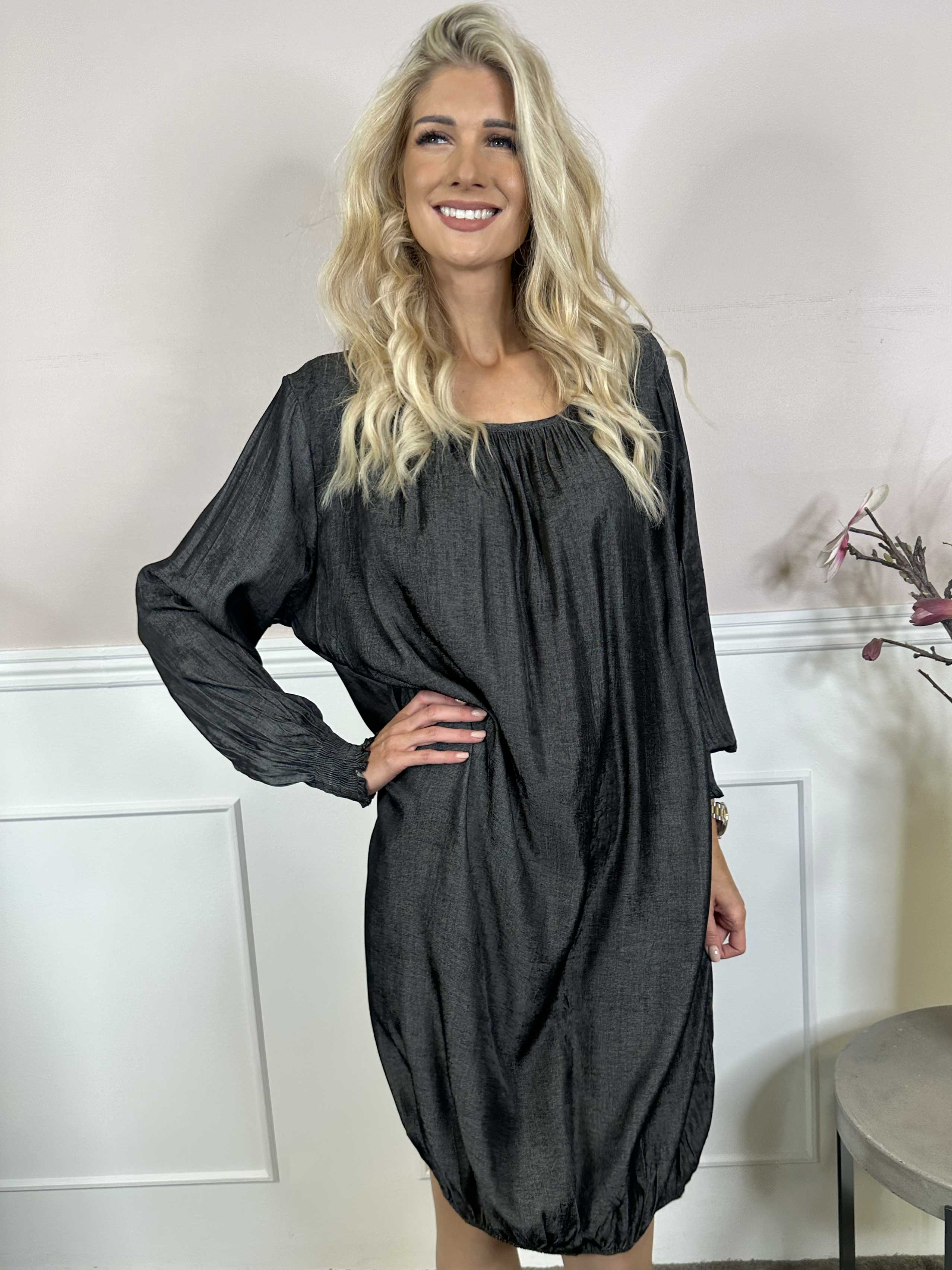 Miracle Denim Dress L/S - Klänning med resår i nederkanten och långa ärmar